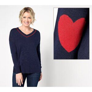 Studio Park x Amy Stran Galentine's V-Neck Heart Sleeve Navy Red Women Size 2X